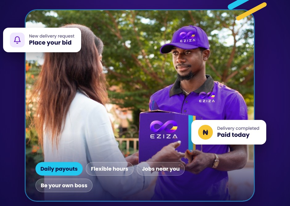 An Eziza rider delivering a package to a customer and getting paid.